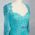 Neckline Lace 3/4 Sleeve Turquoise Chiffon Nother Of The Bride Dress With Sleeves