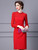 Red Long Sleeve Crystal Short Mother Of The Bride Dress