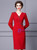 Red Long Sleeve Crystal V-neck Mother Of The Bride Dress