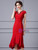Red Sheath Cap Sleeve Beading Mother Of The Bride Dress