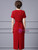Red Short Sleeve Beading Crystal Mother Of The Bride Dress