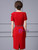 Red Short Sleeve Pearls Mother Of The Bride Dress