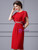 Red Beading Lotus Leaf Sleeve Short Mother Of The Bride Dress