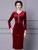 Burgundy Velvet Long Sleeve Pleats Mother Of The Bride Dress