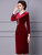 Burgundy Velvet Long Sleeve Pleats Mother Of The Bride Dress