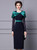 Navy Blue Long Sleeve Green Bow Mother Of The Bride Dress