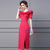 Fuchsia Short Sleeve 3D Flower Beading Mother Of The Bride Dress