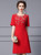 Red Short Sleeve Bead Sequins Mother Of The Bride Dress