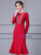 Burgundy Sheath Long Sleeve Beading Mother Of The Bride Dress