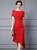 Red Short Sleeve Beading Pleats Mother Of The Bride Dress