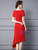 Red Short Sleeve Beading Pleats Mother Of The Bride Dress