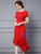 Red Short Sleeve Beading Pleats Mother Of The Bride Dress