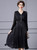 Black V-neck Long Sleeve Beading Pleats Mother Of The Bride Dress