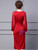 Red V-neck Long Sleeve Crystal Mother Of The Bride Dress
