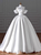 White Satin Puff Sleeve Beading Wedding Dress