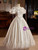 White Satin Puff Sleeve Bow Wedding Dress