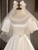 White Satin Short Sleeve Pearls Wedding Dress