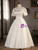 White Satin Short Sleeve Pearls Wedding Dress