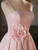 Pink Satin Spaghetti Straps Flower Prom Dress