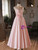 Pink Satin Spaghetti Straps Flower Prom Dress