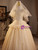 Champagne Tulle Puff Sleeve Beading Wedding Dress