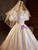 White Satin Square Puff Sleeve Vintage Wedding Dress