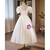 White Satin V-neck Puff Sleeve Button Wedding Dress