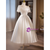 White Satin Square Neck Short Sleeve Pearls Wedding Dress
