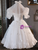 White Tulle Puff Sleeve Flower Wedding Dress