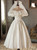 White Satin Lace Puff Sleeve Bow Wedding Dress