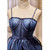 Navy Blue Tulle Spaghetti Straps Pearls Homecoming Dress