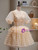 Champagne Tulle V-neck Puff Sleeve Homecoming Dress