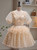 Champagne Tulle V-neck Puff Sleeve Homecoming Dress