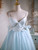 Blue Tulle Spaghetti Straps Pearls Homecoming Dress