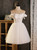 White Tulle Lace Off the Shoulder Button  Homecoming Dress