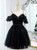 Black Tulle Lace Spaghetti Straps Button Homecoming Dress