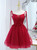 Burgundy Tulle Lace Spaghetti Straps Beading Homecoming Dress
