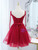 Burgundy Tulle Lace Spaghetti Straps Beading Homecoming Dress