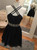 Simple Cute Black Chiffon Homecoming Dress with Beads Sash