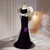 Black Velvet Square Puff Sleeve Prom Dress With Bow
