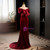 Burgundy Mermaid Velvet Off the Shoulder Pleats Prom Dress