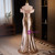 Champagne Mermaid Sequins Off the Shoulder Prom Dress