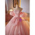 Pink Ball Gown Puff Sleeve Flower Prom Dress