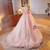 Pink Ball Gown Puff Sleeve Flower Prom Dress
