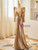 Champagne Mermaid Sequins Long Sleeve Prom Dress
