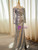 Silver Sequins Long Sleeve Split Prom Dres