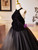 Black Tulle Velvet Halter Flower Prom Dress