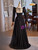 Black Lace Long Sleeve Square Prom Dress