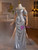 Silver Sequins Off the Shoulder Pleats Beading Prom Dress