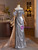 Silver Sequins Off the Shoulder Pleats Beading Prom Dress